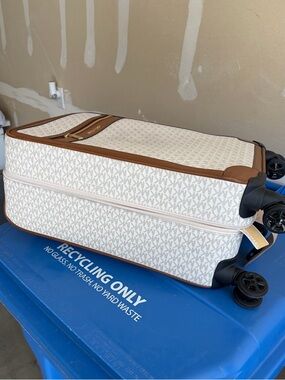 Michael Kors Cream and Brown Spinner Carry-On Luggage